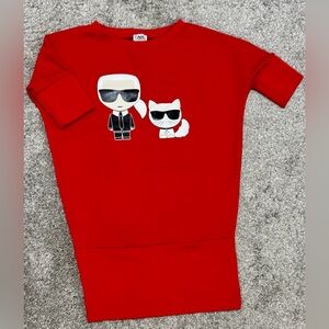 KARL LAGERFELD Kids Ikon Karl & Choupette Tunic-Red-Kids Size 10